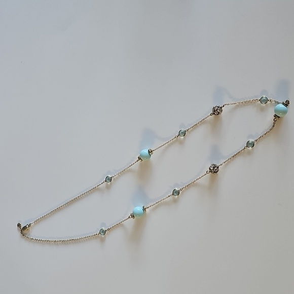 J Crew Delicate Bezel Aqua Blue Crystals Beads Rhinestones Chain Necklace 30" - Picture 3 of 6